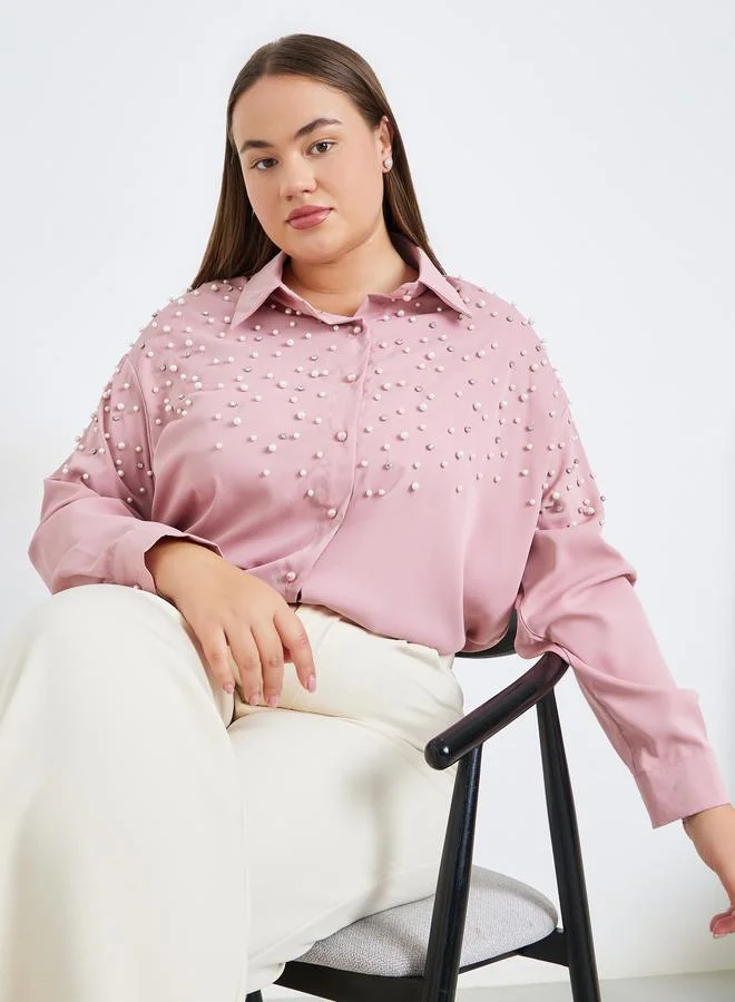 Styli Rhinestone Studded Long Sleeve Shirt